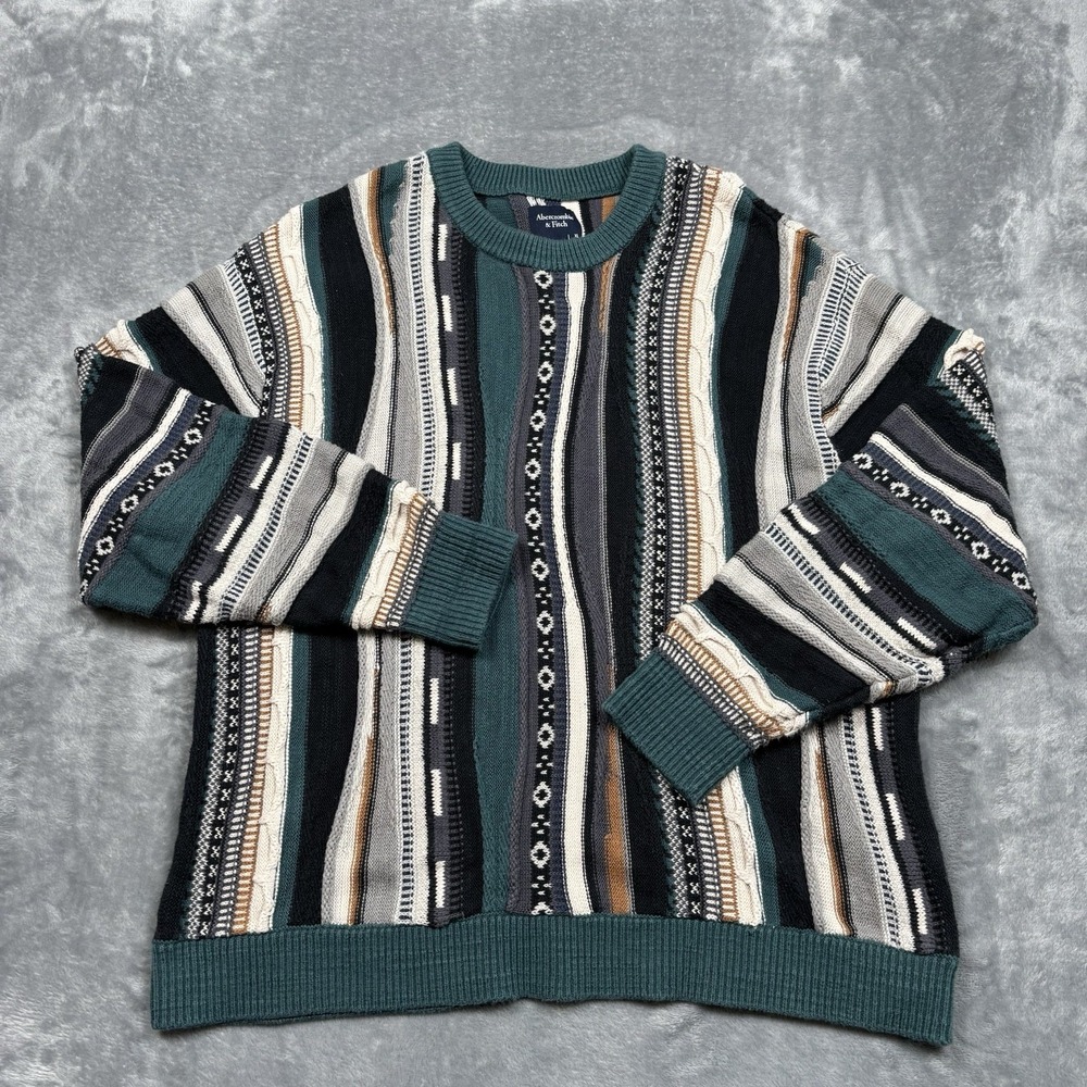 Abercrombie & Fitch 3D Knit Coogi Style Oversized Cosby Sweater Men's XL